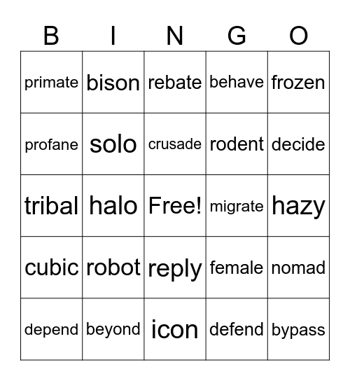 Open Syllable Bingo Card