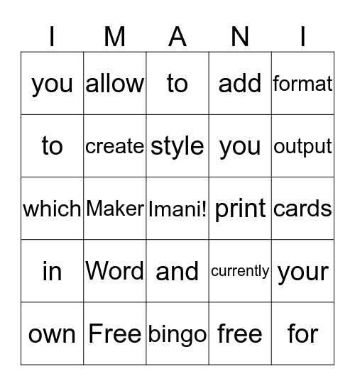 Casino Royal Imani(AKA Bingo) Bingo Card