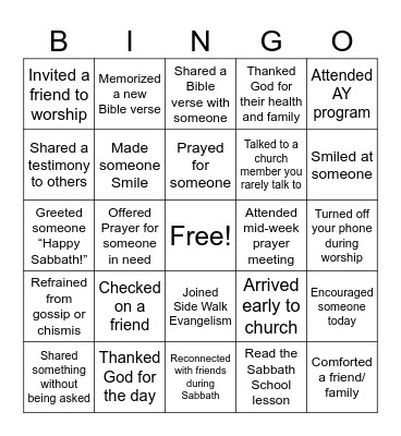 SDA BINGO Card