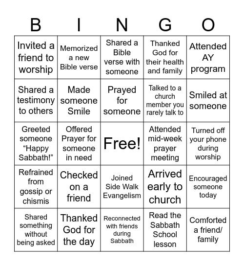SDA BINGO Card