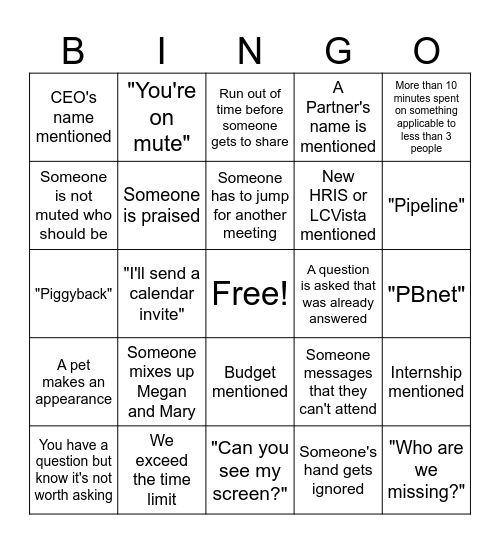 Meeting Bingo Card