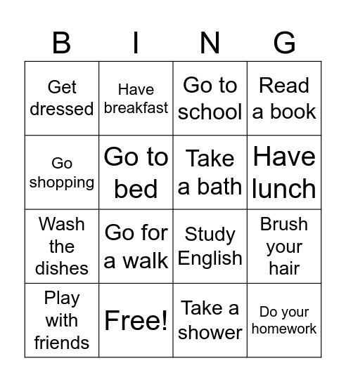 Routine Bingo Card