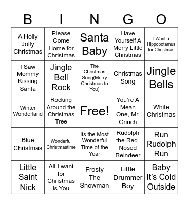 Xmas Songs Bingo Card