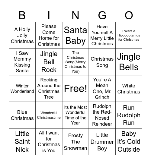 Xmas Songs Bingo Card
