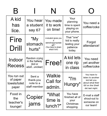 DPS December BINGO Card