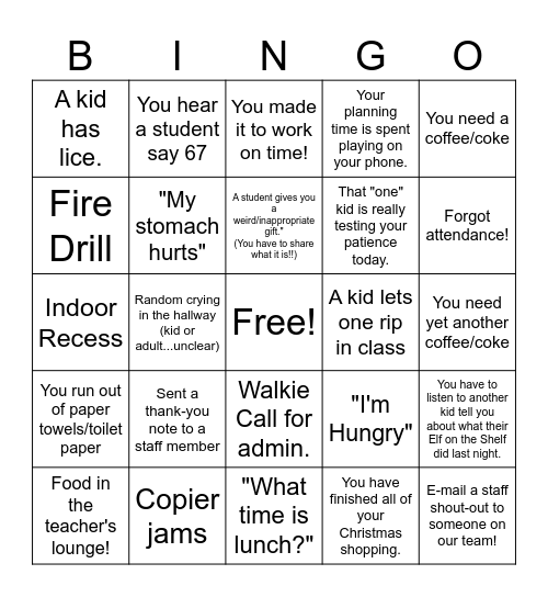 DPS December BINGO Card