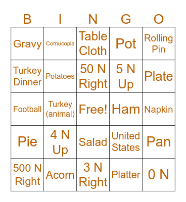 Newton's Thanksgiving Bingo Card