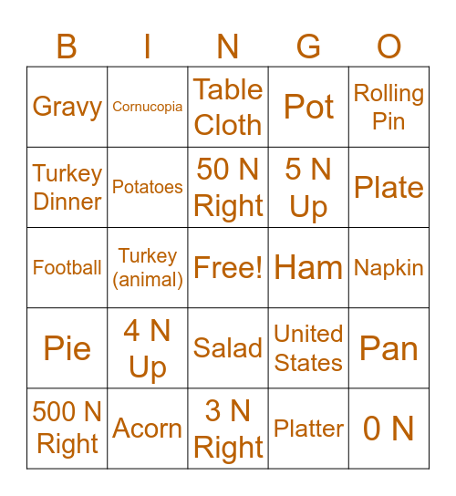 Newton's Thanksgiving Bingo Card