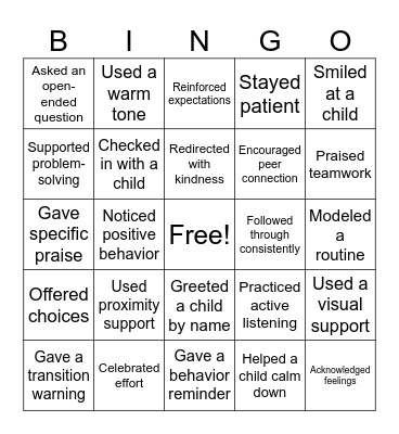 Connection Bingo Card