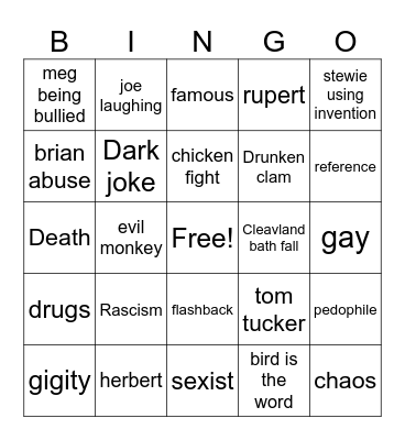 family guy Bingo Card