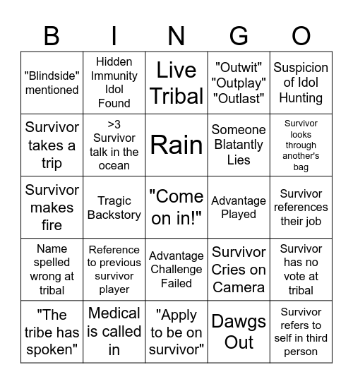Survivor Bingo Card