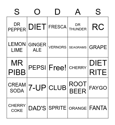 SODAS Bingo Card