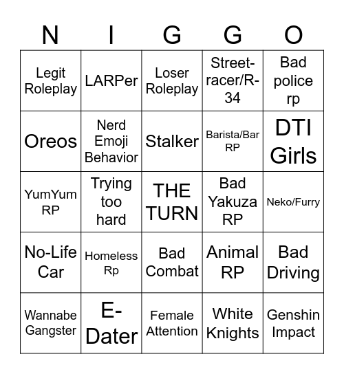 Zaibatsu Cockfucking Bingo Card