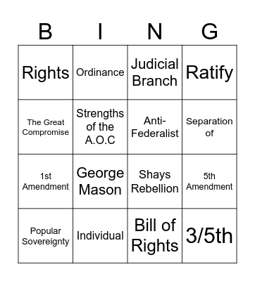 Constitution Bingo Card