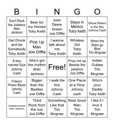 Dude Country Bingo Card