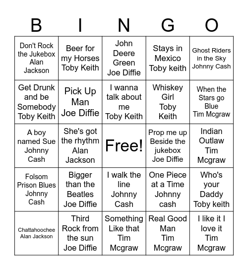 Dude Country Bingo Card