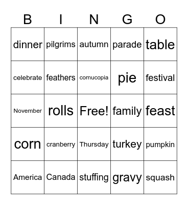 Thanksgiving Bingo Card
