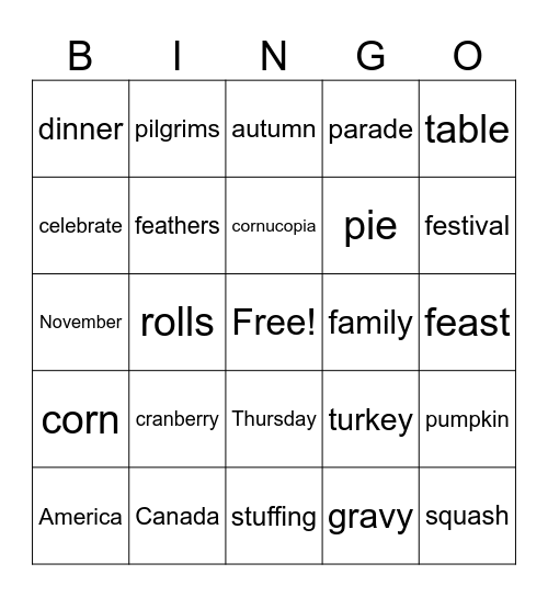 Thanksgiving Bingo Card
