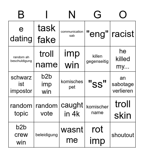 AMOGUS Bingo Card