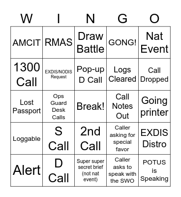 11/14/II - Starting After 1100 ET Bingo Card