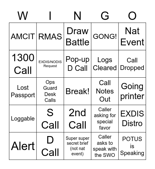 11/14/II - Starting After 1100 ET Bingo Card