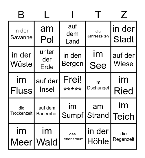 die Lebensräume Bingo Card