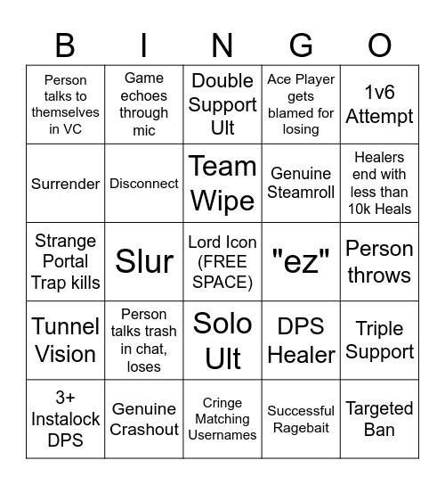 RIVALS BINGO Card