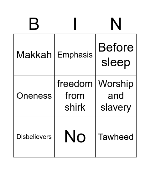 Surah Al kaffiron Bingo Card