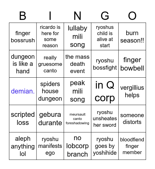 canto 9 bingo Card