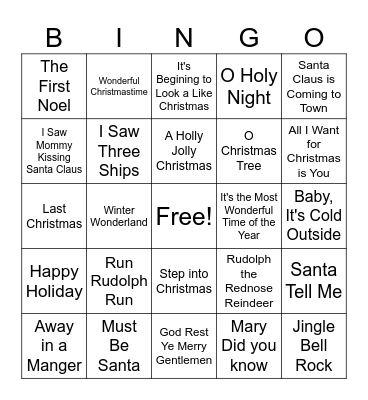 CHRISTMAS SONG BINGO Card
