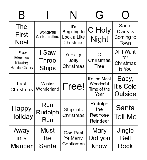 CHRISTMAS SONG BINGO Card