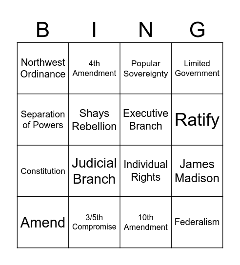 Constitution Bingo Card