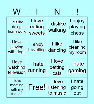 Likes and dislikes Bingo Card