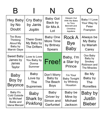 "Baby" Shower BINGO! Bingo Card