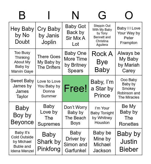 "Baby" Shower BINGO! Bingo Card