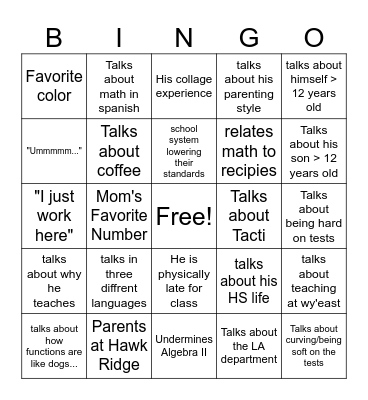 Wellenstein's Bingo Card