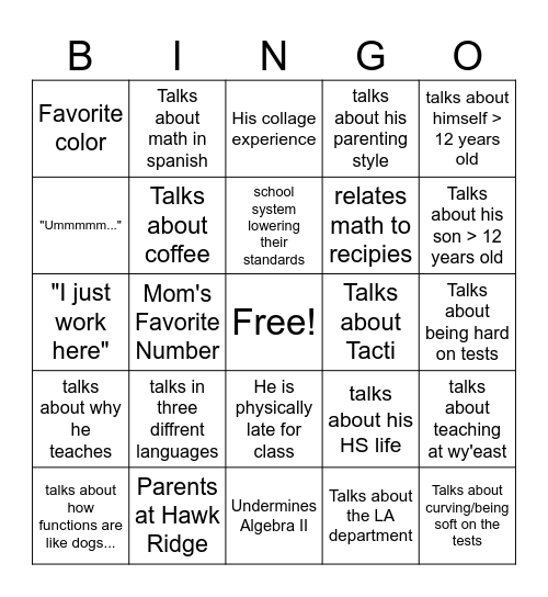 Wellenstein's Bingo Card