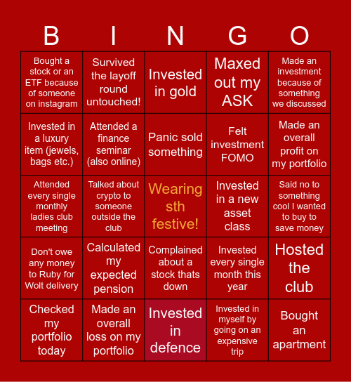 Investment club Bingo Card