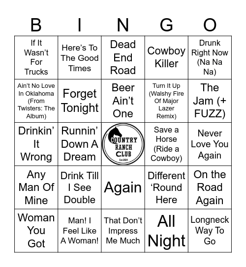 Country Ranch Club Bingo Card