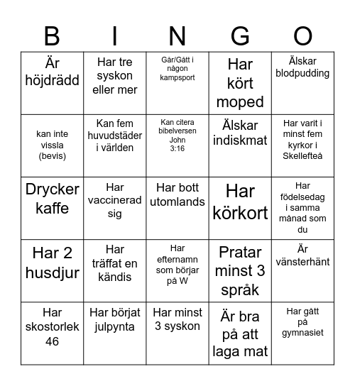 Namn: Bingo Card