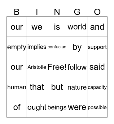 THE HUMAN NATURE Bingo Card