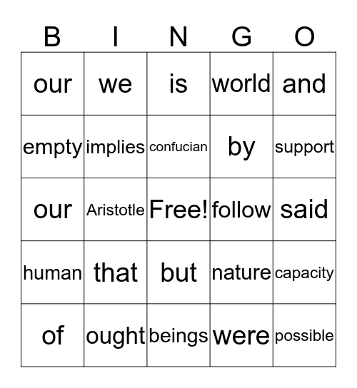 THE HUMAN NATURE Bingo Card