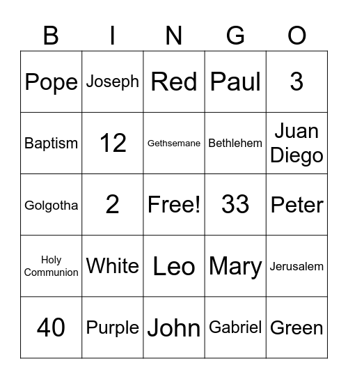 St. Andrew's Bingo Card