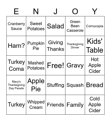 Thanksgiving Bingo Card
