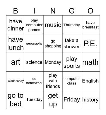 HFE U3 Bingo Card