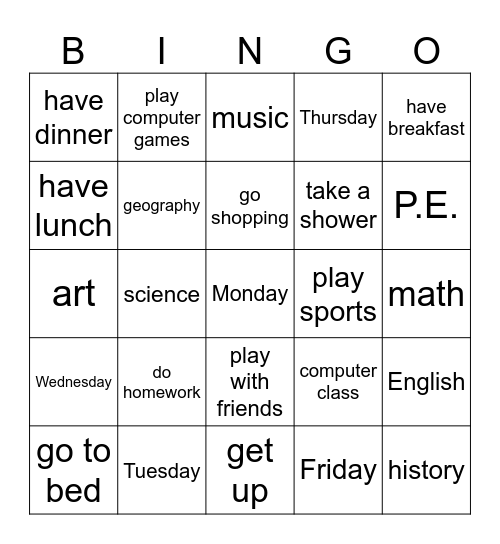 HFE U3 Bingo Card