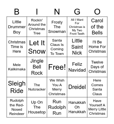 Holiday Song Bingo Card