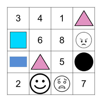 Numbers/Shapes/Emotions Bingo Card