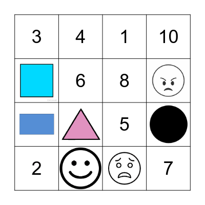 Numbers/Shapes/Emotions Bingo Card