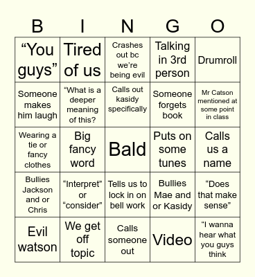 Mr Bingo-son Bingo Card